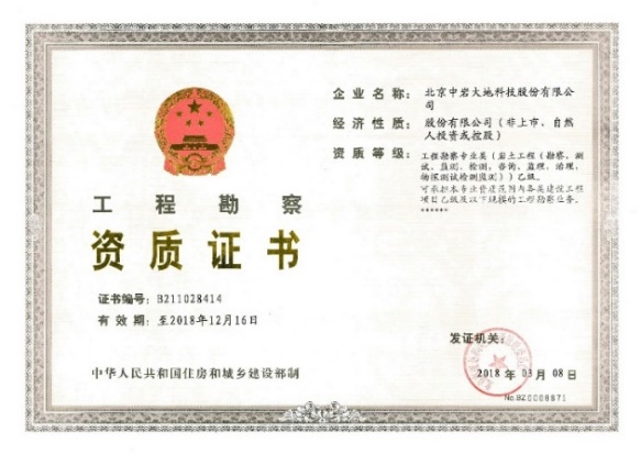 工程勘探资质乙级证书